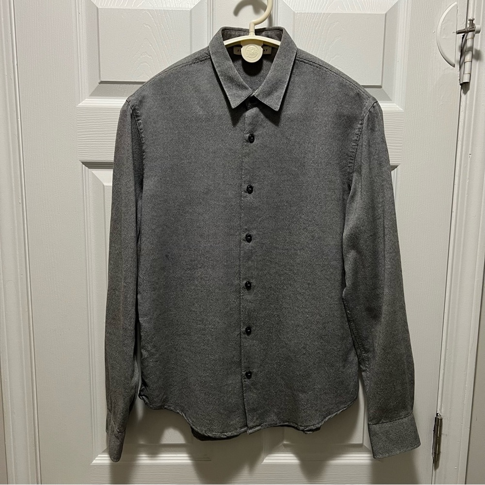 Merino Wool /organic cotton, button down shirt, gray, size Medium